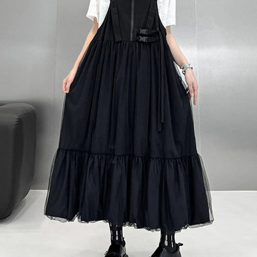 Load image into Gallery viewer, Women Black Buckle Mesh Big Size Midi Strap Dress New Square Collar Sleeveless Fashion Tide Spring Autumn 2025 1DJ1426
