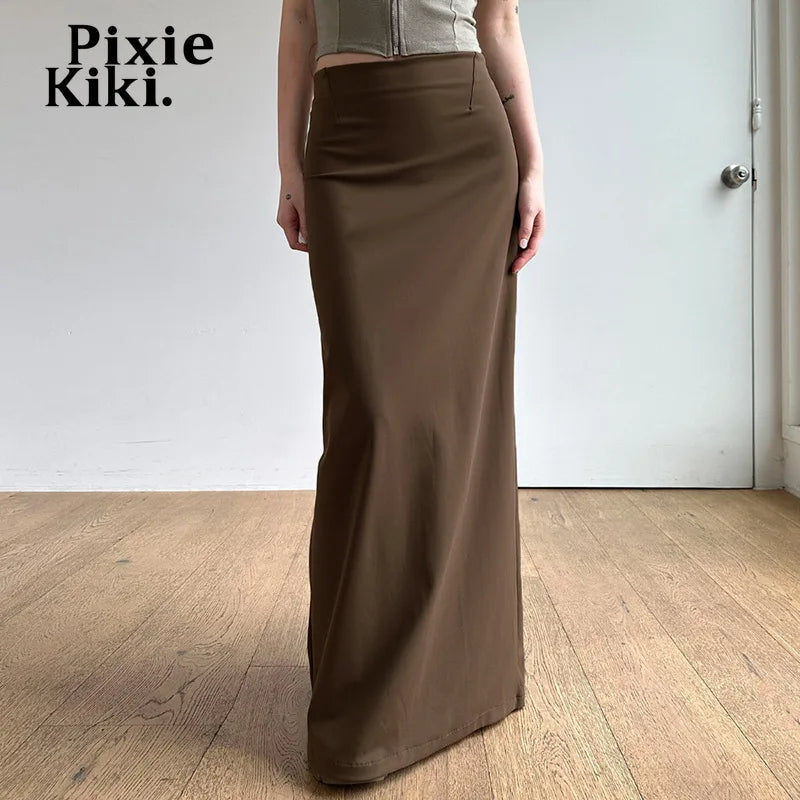 High Waisted Split Maxi for Woman Long Skirts Brown Black Y2k Fall Clothes 2024 Women Bottoms P84-BF30