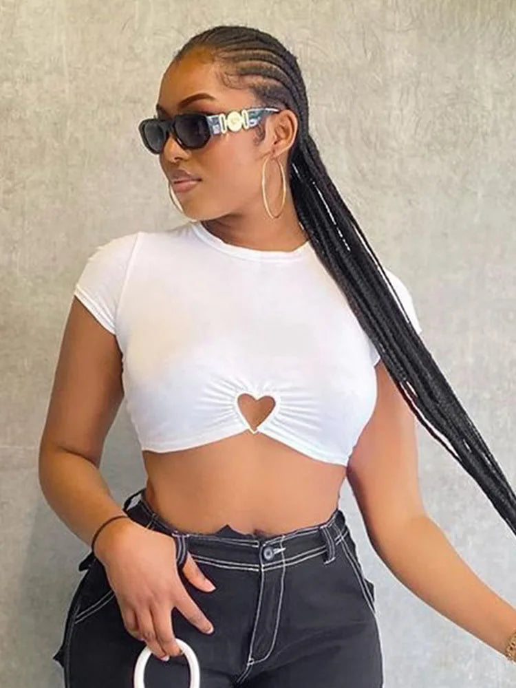 New Tees Women 2025 Summer Sexy White Crop Top Streetwear Slim O-Neck Fashion Versatile Casual Short Sleeve Basic T-shirt Female