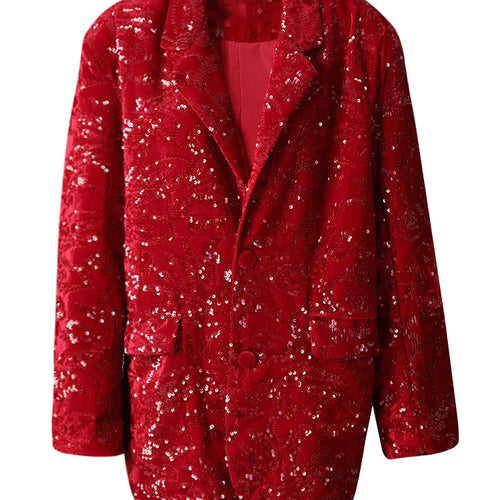 Load image into Gallery viewer, Women Red Sequins Shining Big Size Elegant Blazer New Lapel Long Sleeve Jacket Fashion Tide Spring Autumn 2025 CPG3014
