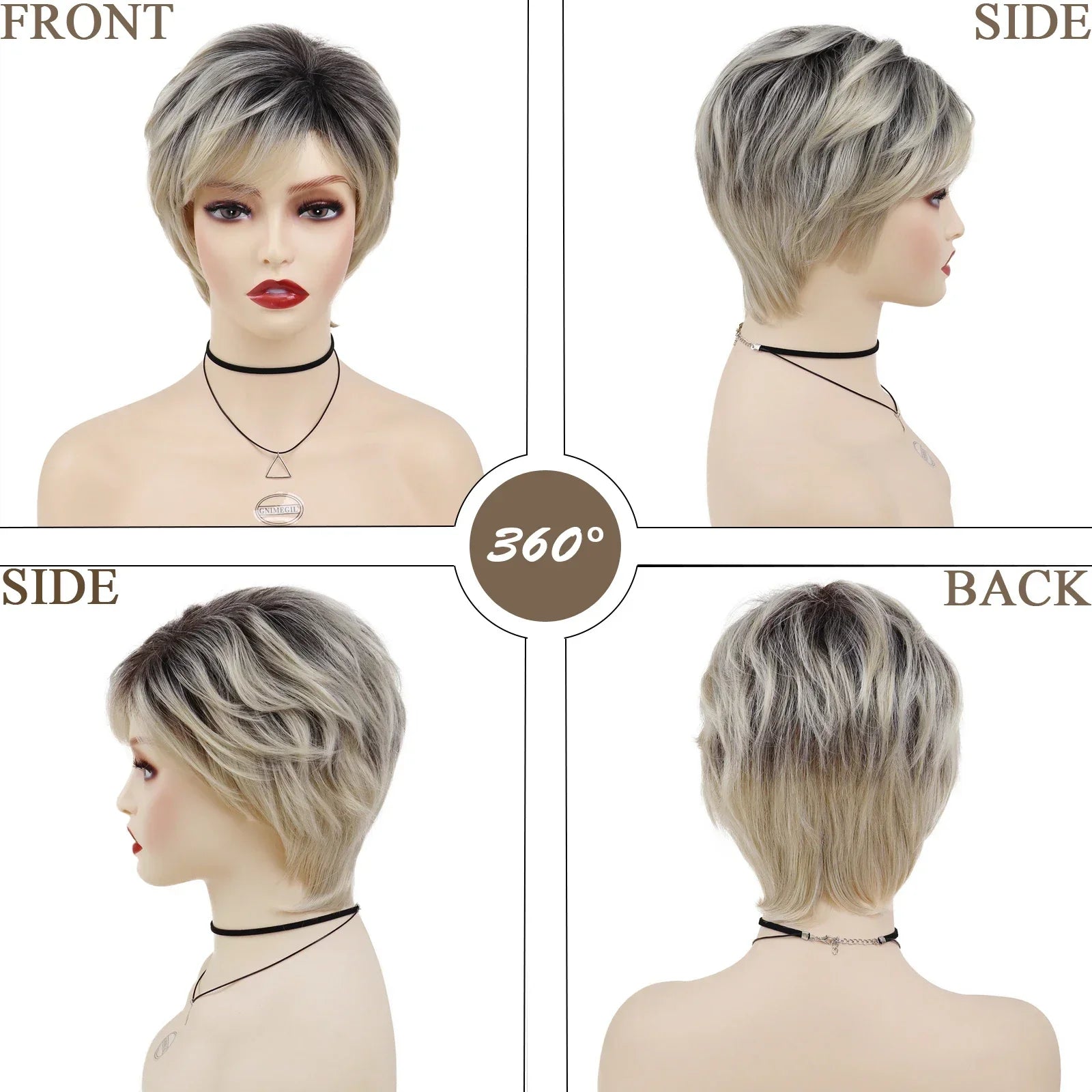 Synthetic Blonde Wigs with Bangs for Women Natural Hair Short Haircuts Dark Roots Ombre Wig Mother Hairstyles Outfits