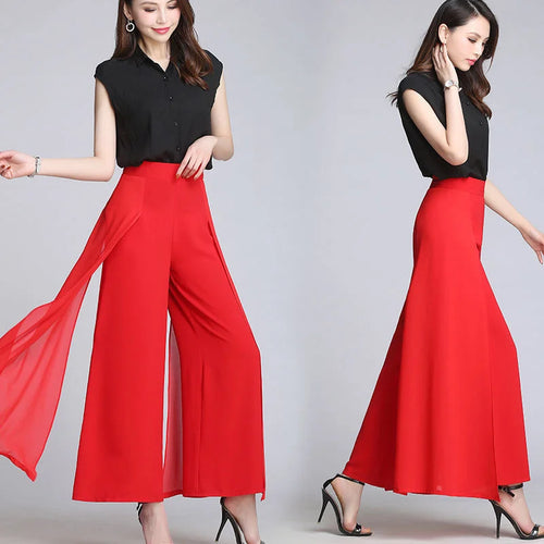 Load image into Gallery viewer, Chiffon Wide Leg Pants High Waist Casual Black Elegant Trousers Women Korean Fashion Clothing 2023 New Baggy Pantalon Femme
