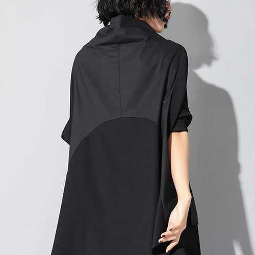 Load image into Gallery viewer, Women Black Loose Pocket Irregular Hem Big Size T-shirt New Turtleneck Long Sleeve Fashion Tide Spring Autumn 2025 JQ01801
