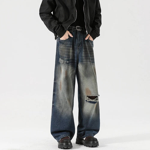 Load image into Gallery viewer, Men's Jeans Washed Dirty Ripped Stylish Hole Worn-out Design High Street Straight Leg Trendy Male Casual Trousers 9W2024
