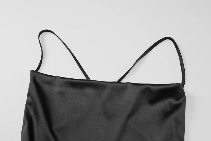 Spaghetti Strap Backless Sexy Maxi Dress Women Gown Black Satin Slipdress Sleeveless High Waist Club Party Long Dress