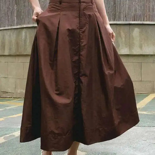 Load image into Gallery viewer, High Waist Purple Coffee Pleated Pocket Casual A-line Half-body Skirt Women Fashion Tide New Spring Autumn 2025 1DH5613
