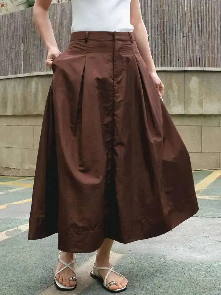High Waist Purple Coffee Pleated Pocket Casual A-line Half-body Skirt Women Fashion Tide New Spring Autumn 2025 1DH5613