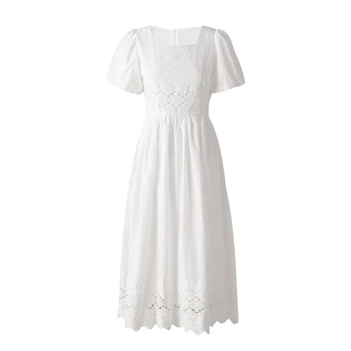 Load image into Gallery viewer, Women White Lace Hollow Out Elegant Slim Dress New Square Collar Short Sleeve Fashion Tide Spring Summer 2025 CPG3161
