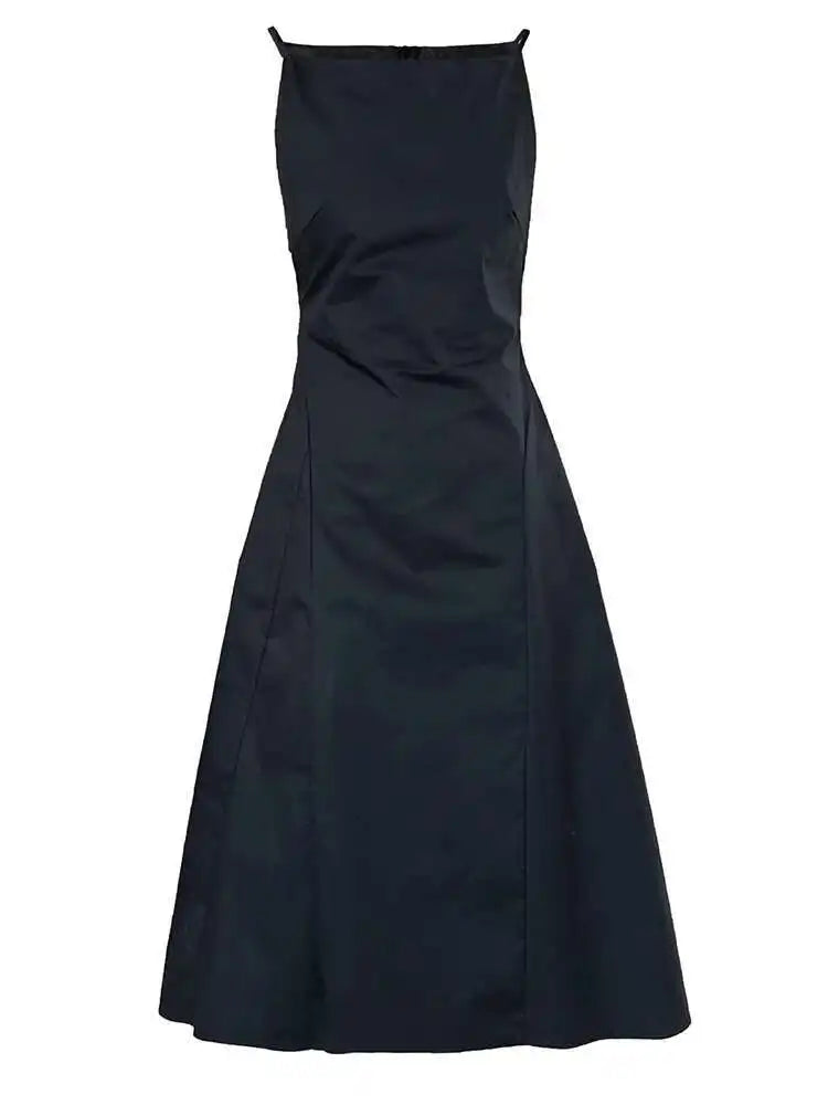 Women Black Pleated Elegant Pleated Long A-line Dress New Round Neck Sleeveless Fashion Tide Spring Summer 2025 1DH6117