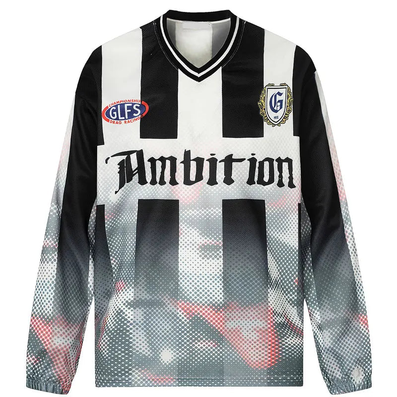 Vintage T-Shirt Y2K Grunge Streetwear Graphic Printed Racing Sport Long Sleeve Tshirt Hip Hop Harajuku Casual Loose V-Neck Shirt