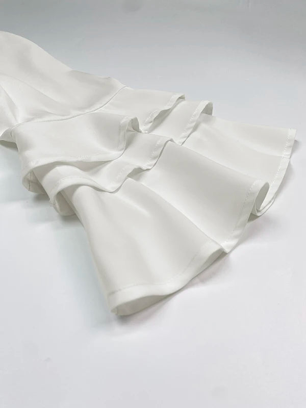 Summer Women Elegant Blouse Business Work Casual Half Ruffle Sleeves Layered White Woman Shirts Top Trendy