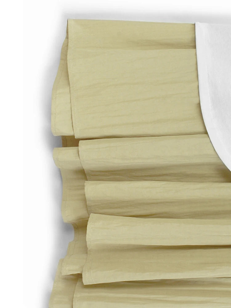 Women White Color-block Pleated Big Size Midi Dress New Round Neck Short Sleeve Fashion Tide Spring Summer 2025 1DJ1439