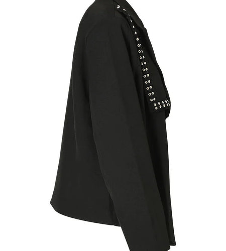 Loose Fit Black Irregular Rivet Big Size Jacket New Lapel Long Sleeve Women Coat Fashion Tide Spring Autumn 2025 1DF3046