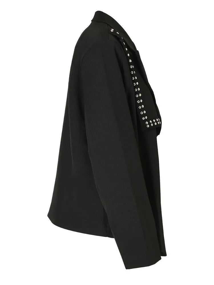 Loose Fit Black Irregular Rivet Big Size Jacket New Lapel Long Sleeve Women Coat Fashion Tide Spring Autumn 2025 1DF3046