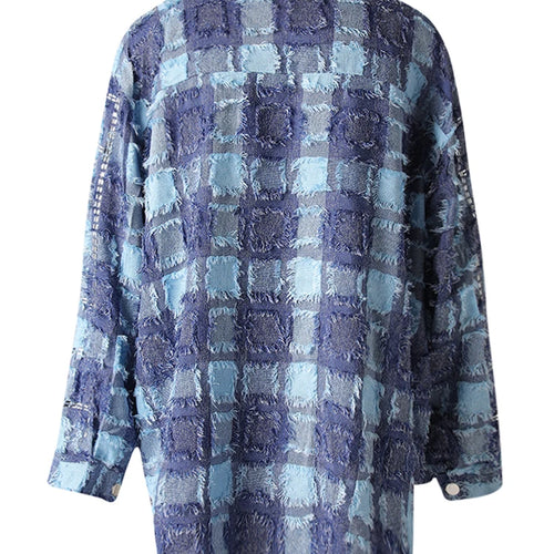 Load image into Gallery viewer, Women Blue Plaid Rhinestones Burr Big Size Blouse New Lapel Long Sleeve Shirt Fashion Tide Spring Autumn 2025 29L6766
