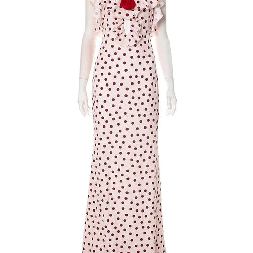 Load image into Gallery viewer, Rose Polka Dot Maxi Dress For Women Gown Spaghetti Strap Off-shoulder Sleeveless Backless Elegant Evening Club Dress
