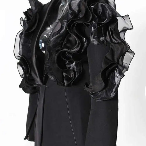 Load image into Gallery viewer, Women Black Ruffles Shaped Elegant Slim Blazer New Lapel Long Sleeve Jacket Fashion Tide Spring Autumn 2025 7AB8042
