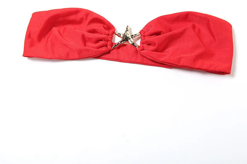 Elegant Beach Sexy Skirt Two Piece Sets Women Strapless Tops And Maxi Skirt Female Print Vacation Club 2 Piece Set