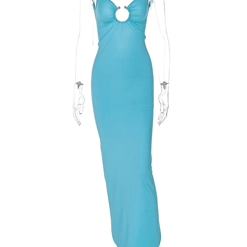 Load image into Gallery viewer, Elegant Solid Straps Sleeveless Backless Metal Loop Draped Slit Maxi Dress Summer Women Clothes Evening Party Vacation
