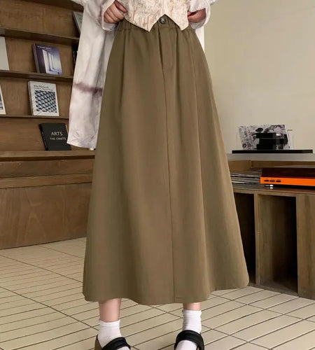 Korean Fashion Spring Summer Solid Festival Pleated Long Skirts Women Elegant High Waist Office A-line Skirt Simplicity Clothing