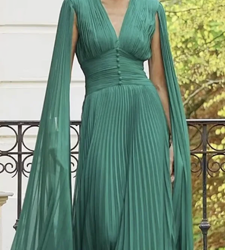 Women Evening Prom Pleated Maxi Dress Summer Elegant V-neck Batwing Sleeves  Banquet Party Long Dresses for Woman