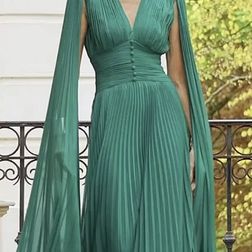 Load image into Gallery viewer, Women Evening Prom Pleated Maxi Dress Summer Elegant V-neck Batwing Sleeves  Banquet Party Long Dresses for Woman
