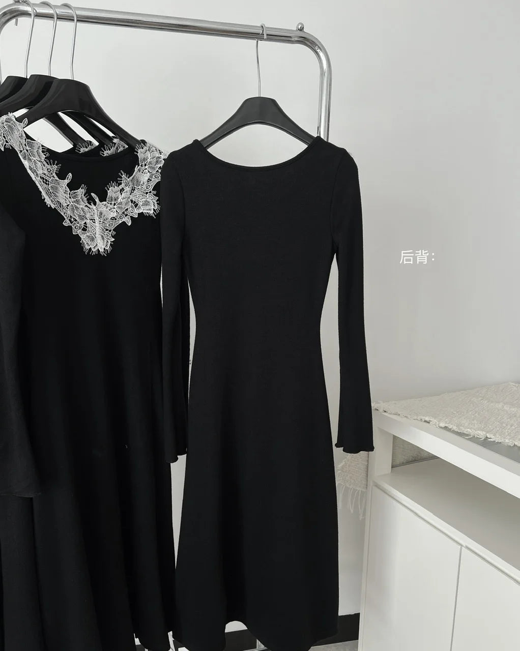 Autumn Black Patchwork Lace V Neck Elegant Slim Knitted Dresses Women Long Sleeves Festival Party Evening Dress Fashion Popular