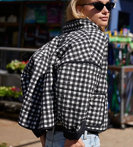 Autumn Women Plaid Quilted Coats Fashion Cotton Jacket Coats Warm Black and White Short Jacket Coat Female Outwear