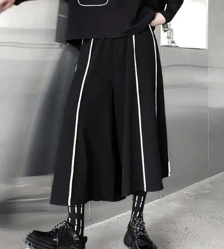 High Elastic Waist Black Striped Long Wide Leg Pants New Loose Fit Trousers Women Fashion Tide Spring Autumn 2025 1DF1509