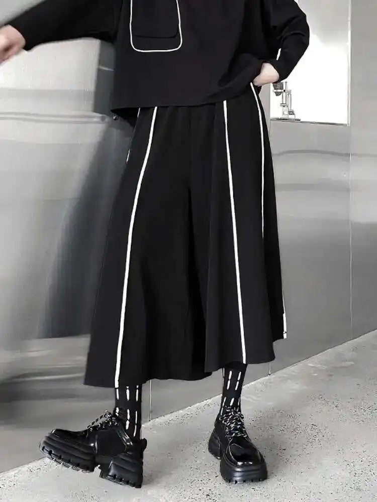 High Elastic Waist Black Striped Long Wide Leg Pants New Loose Fit Trousers Women Fashion Tide Spring Autumn 2025 1DF1509