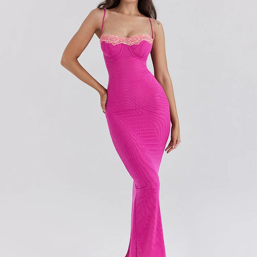 Load image into Gallery viewer, Lace Spaghetti Strap Bodycon Maxi Dress Women Gown Patchwork Fashion Sleeveless Backless Sexy Club Party Dress Elegant
