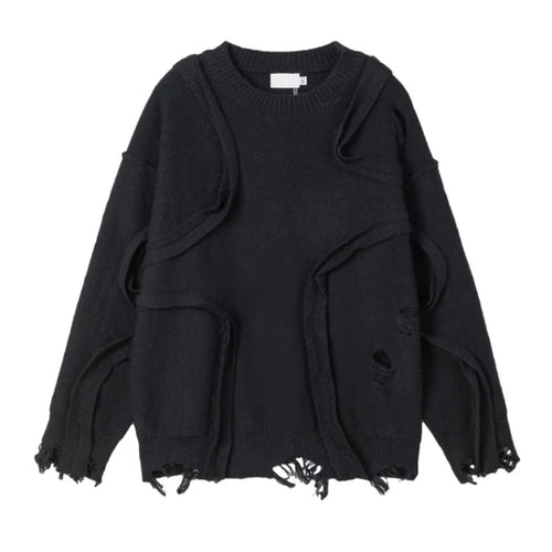 Load image into Gallery viewer, Men&#39;s Sweater Broken Hole Loose Long Sleeved New Korean Winter Round Neck Worn-out Design Male Casual Clothing 9W1826
