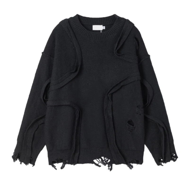 Men's Sweater Broken Hole Loose Long Sleeved New Korean Winter Round Neck Worn-out Design Male Casual Clothing 9W1826