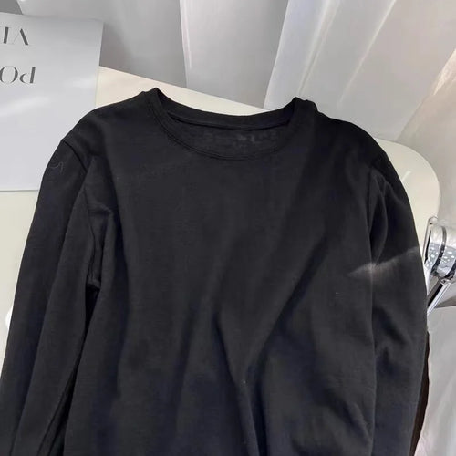 Load image into Gallery viewer, Korean Fashion Women's White Round Neck Versatile Cotton T Shirt Autumn Black Long Sleeves Vacation Pullovers Tops Casual Simple
