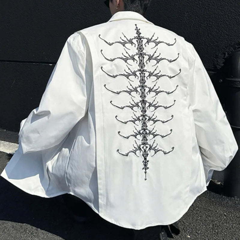 Men's Shirts New Spring Long Sleeve Clothing Embroidery Nail Bead Spine Design Pad Shoulder Turn-down Collar Menwear 9W1607