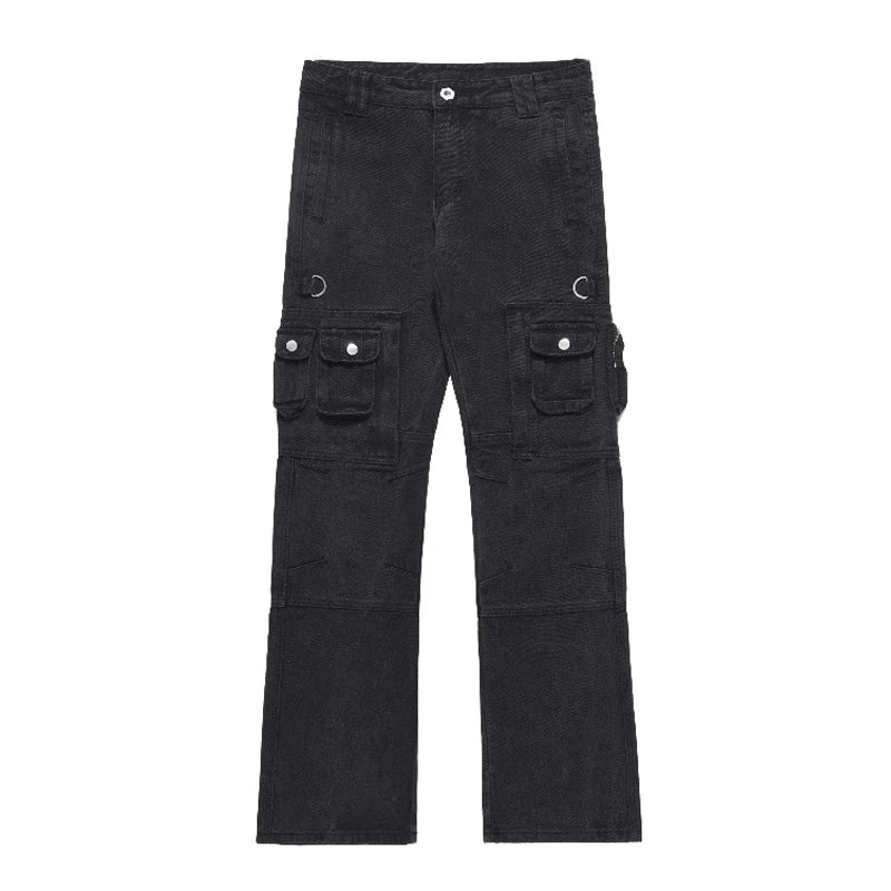 Men's Cargo Jeans New Fashion Multi Pockets Design Distressed Personaility Trendy Straight Leg Niche Male Bottoms 9W1931