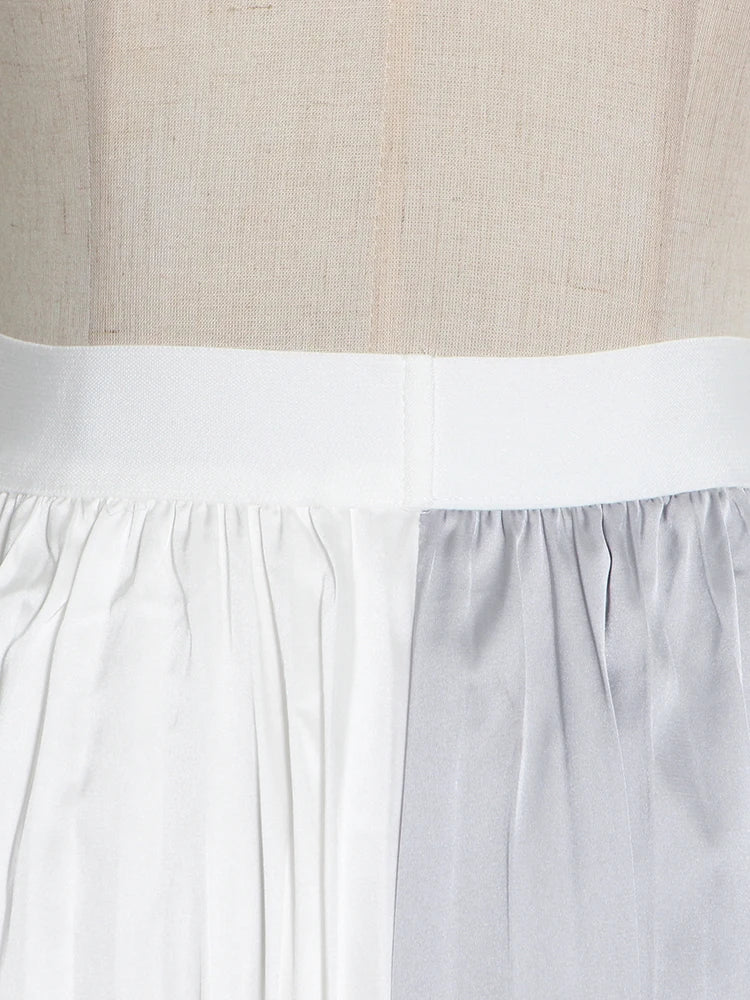 Streetwear Asymmetrical Hem Skirt For Women High Waist Patchwork Colorblock Long Skirts Female Summer Clothing