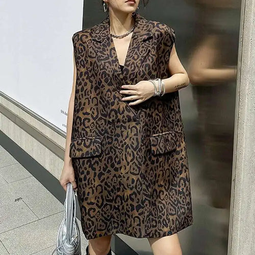 Load image into Gallery viewer, Women Leopard Print Big Size Casual Vintage Mini Vest Dress New Lapel Sleeveless Fashion Tide Spring Autumn 2025 1DH5205
