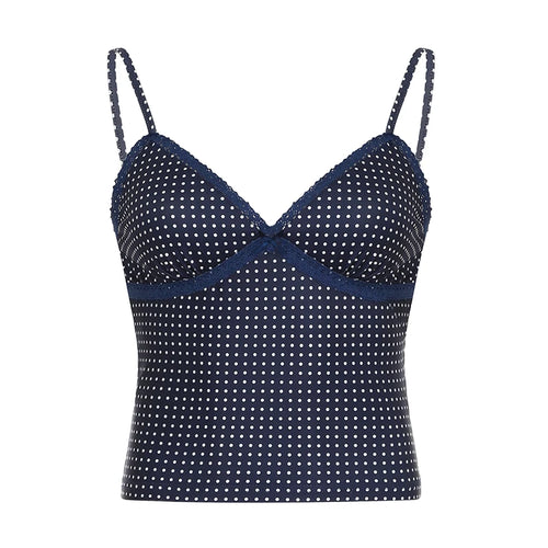 Load image into Gallery viewer, Fashion Polk Dot Printed Mini Camisole Women's Lace Patchwork Spaghetti Strap Summer Beach Cropped Tops Backless Y2K
