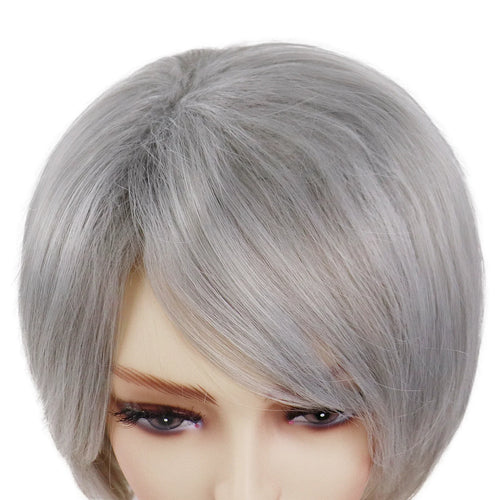 Load image into Gallery viewer, Woman Wig Short Grey Synthetic Wigs for Women Pixie Cut Silver Gray Cosplay Wig Natural Bob Wig With Bangs Costume Wigs
