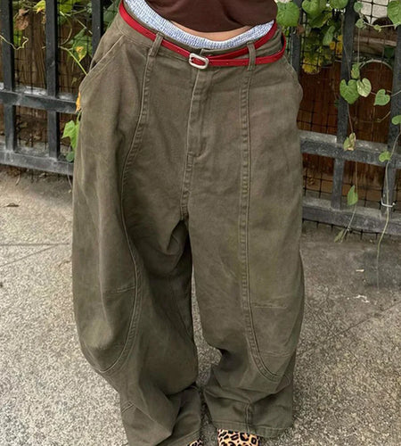 High Waist Green Brief Vintage Long Casual Wide Leg Jeans New Women Trousers Fashion Tide Spring Autumn 2025 1DJ0110