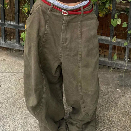 Load image into Gallery viewer, High Waist Green Brief Vintage Long Casual Wide Leg Jeans New Women Trousers Fashion Tide Spring Autumn 2025 1DJ0110
