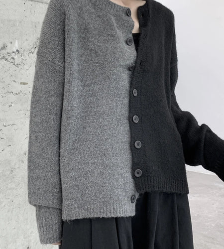 Color-block Big Size Knitting Cardigan Sweater Loose Fit --Neck Long Sleeve Women New Fashion Autumn Winter 2025 1DF2470