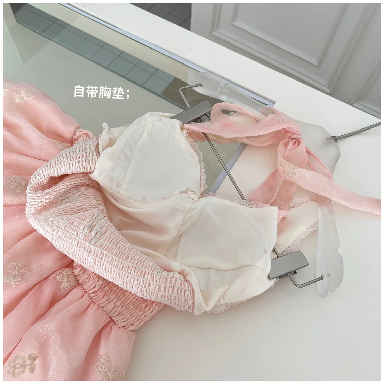 Summer French Pink Patchwork Lace Backless Halter Bandage Short Dres Women Vintage Elegant Sexy Club Sleeveless Party Cake Dress