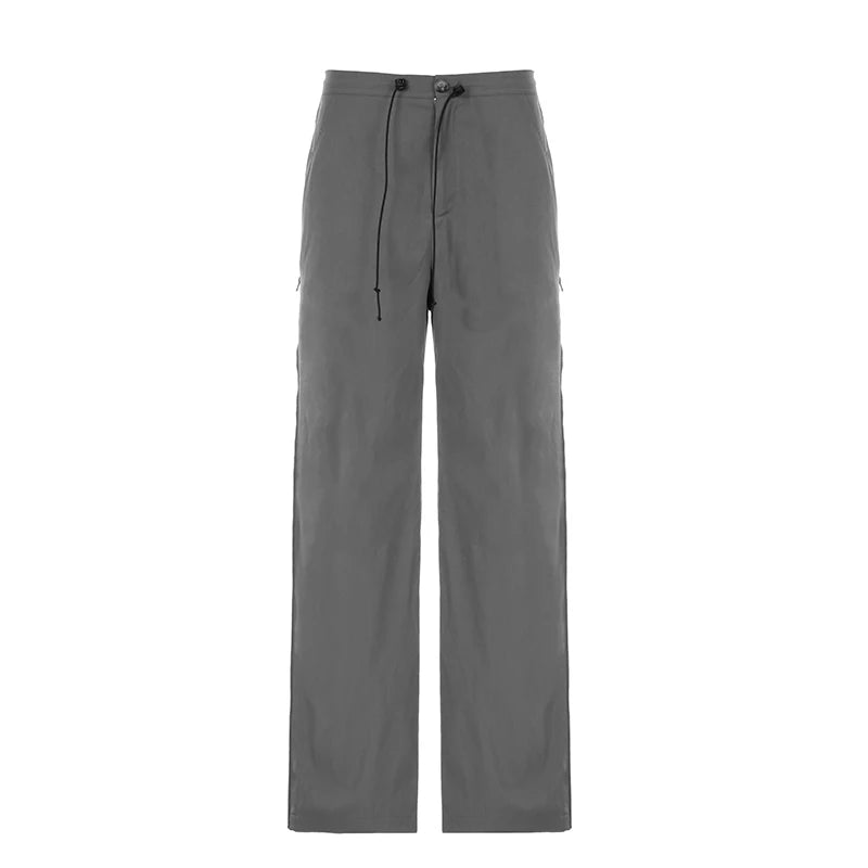 Harajuku Zipper Patched Low Waist Women Trousers Casual Side Slit Suit Pants Basic Office Ladies Sweatpants Clothing