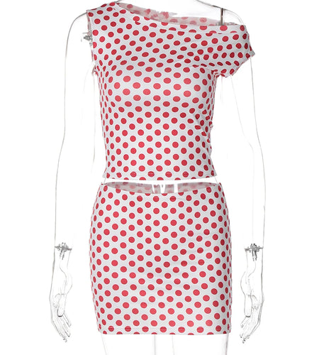 Summer Spot Print 2 Piece Sets Diagonal Collar Sexy Crop Tank Top Skirt Women Fashion Outfits Streetwear Festival