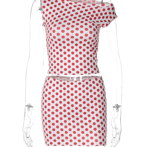 Load image into Gallery viewer, Summer Spot Print 2 Piece Sets Diagonal Collar Sexy Crop Tank Top Skirt Women Fashion Outfits Streetwear Festival
