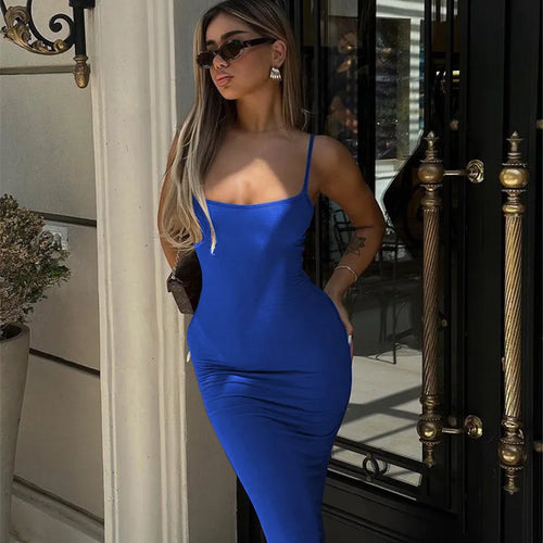 Load image into Gallery viewer, Spaghetti Strap Backless Bodycon Maxi Dress Women Autumn New Thickened Fabric Sleeveless Club Party Sexy Long Dress
