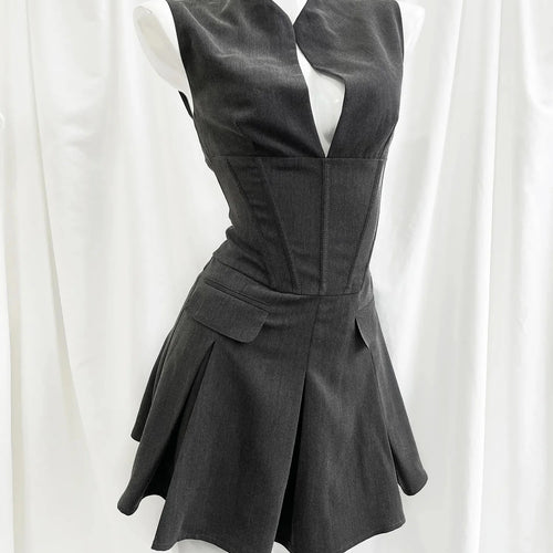 Load image into Gallery viewer, Autumn Women Office Lady Blazer Dress Sleeveless 2023 Casual Fashion A Line Dress with Pocket Gray Women's Clothing
