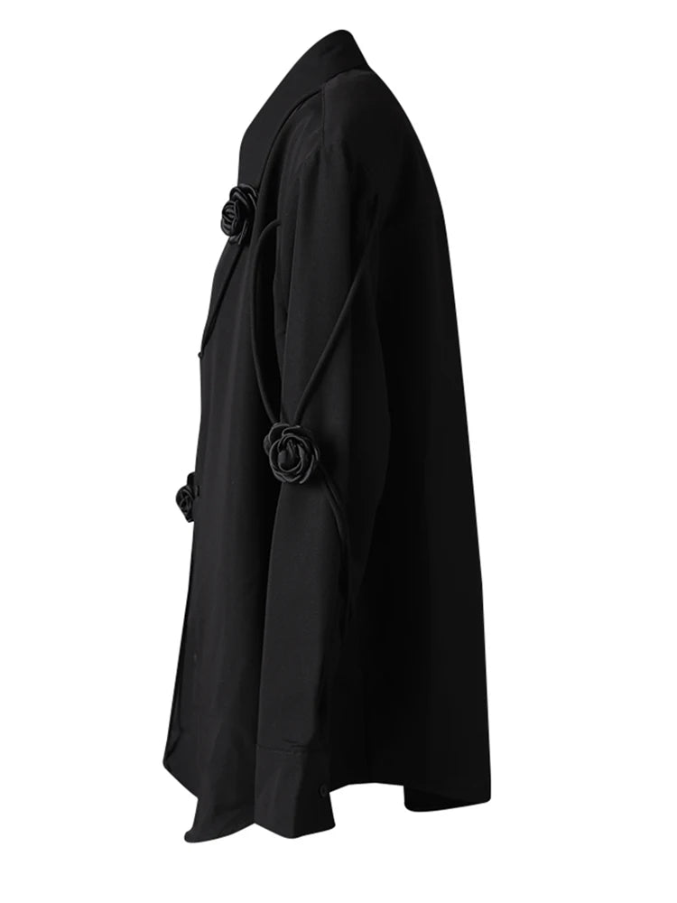 Women White 3d Flower String Big Size Elegant Blouse New Lapel Long Sleeve Shirt Fashion Tide Spring Autumn 2025 CPG3098